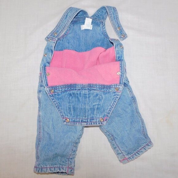The Childrens Place Girl 6-9 Months Denim Pink Fleece Lined Carpenter Overalls - Picture 10 of 10